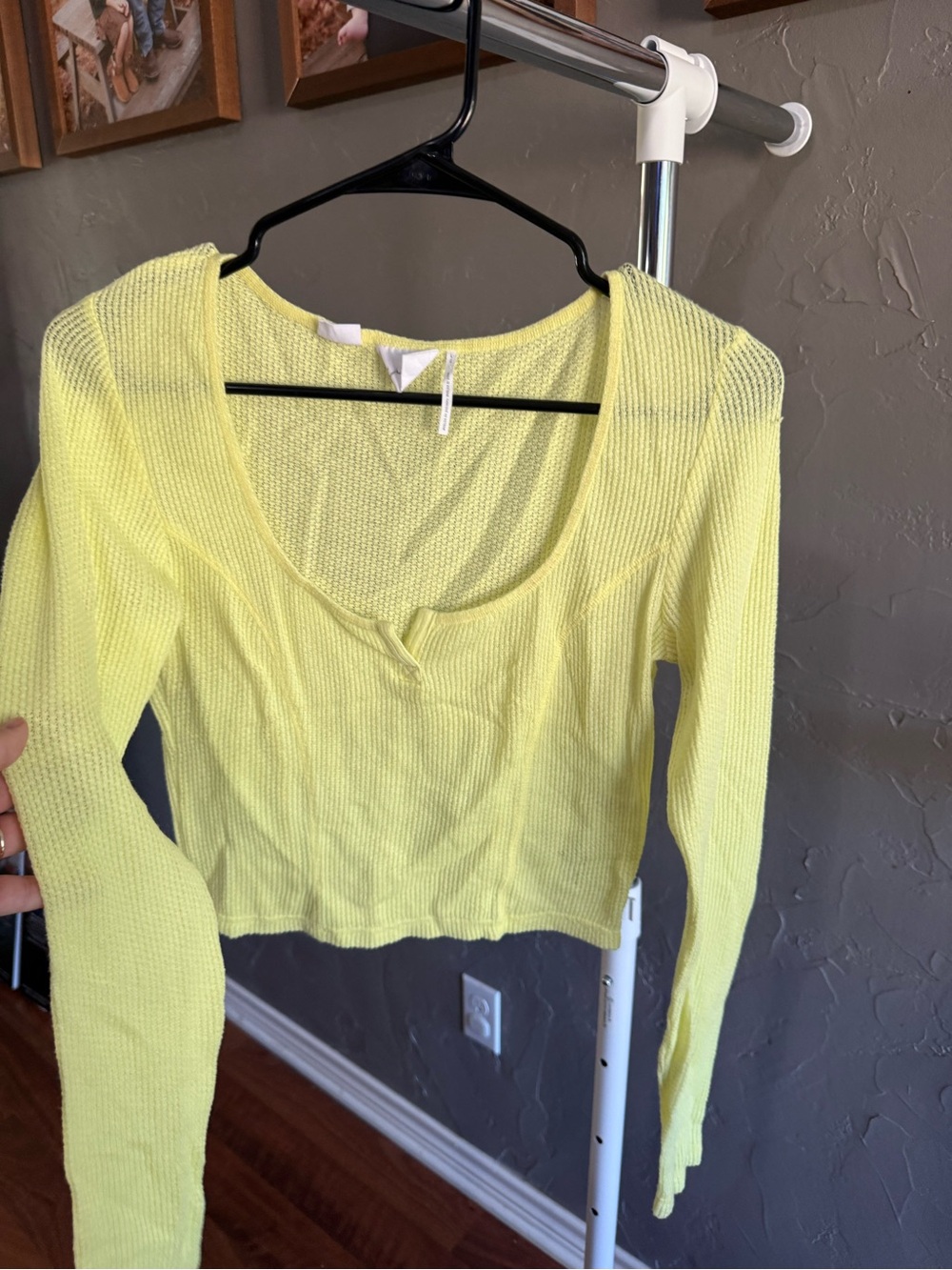 Urban Outfitters Pale Yellow Scoop Neck Long Sleeve Top